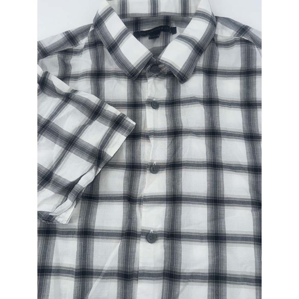 John Varvatos USA Mens Small White Grey Plaid Short Sleeve Cotton Shirt W443W1B
